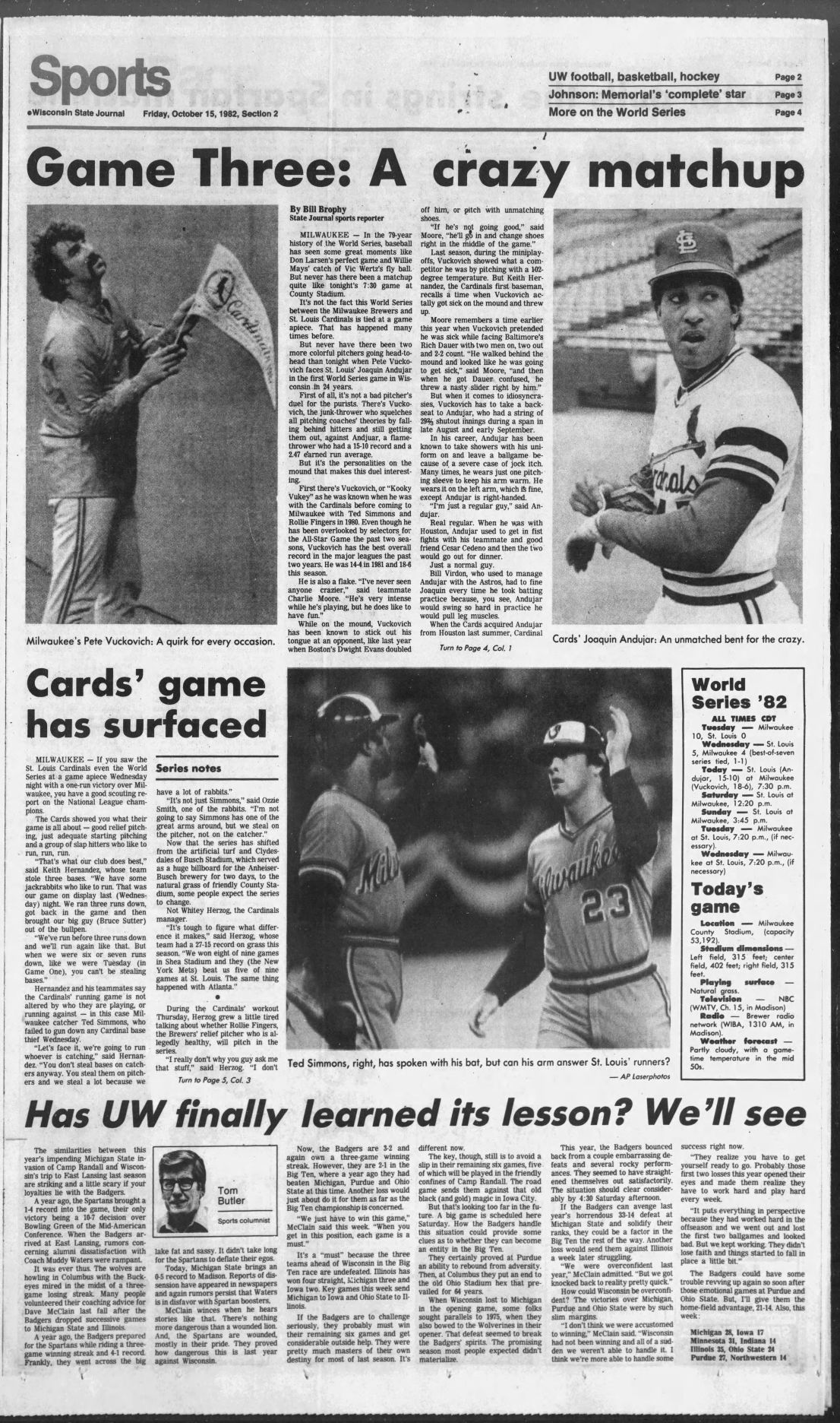 State Journal sports page, Oct. 15, 1982